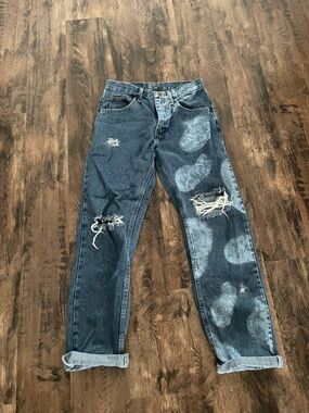 Distressed Bleached High-Waist Jeans - Dark Wash